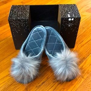 INC Size M (7-8) Grey Pom Pom Ballerina Slippers